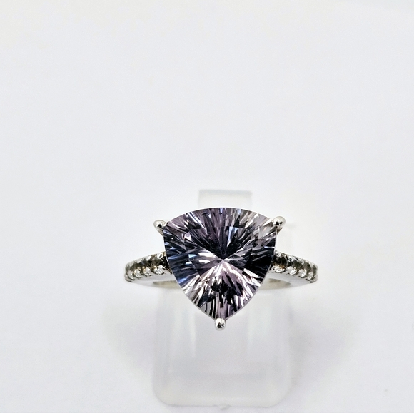 Genuine Rose De France Amethyst & White Topaz Ring Size 5! - Picture 2 of 8